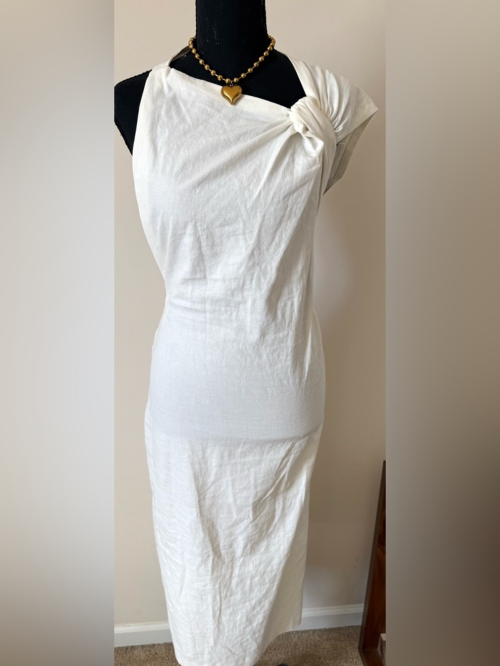 Zara Ivory Knot-Shoulder Midi Dress w/cut out